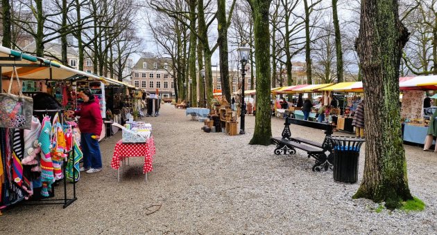 Verschillende markt kraampjes op het Lange Voorhout