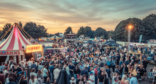 Foto vanaf bovenaf, mensen op festivalterrein Trek - Peter Lodder Fotografie
