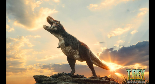 TREX op een berg omringt door wolken en zonnestralen