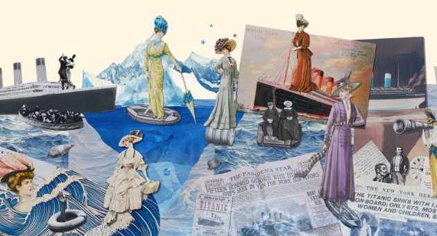 Kleurige banner van Titanic & Fashion Kunstmuseum Den Haag