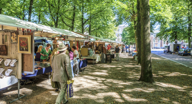 De Antiek- en boekenmarkt op het Lange Voorhout in Den Haag