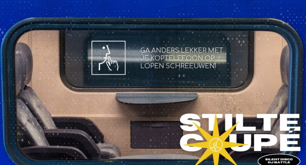 Banner Stiltecoupe met een afbeelding van een stilte treincoupé
