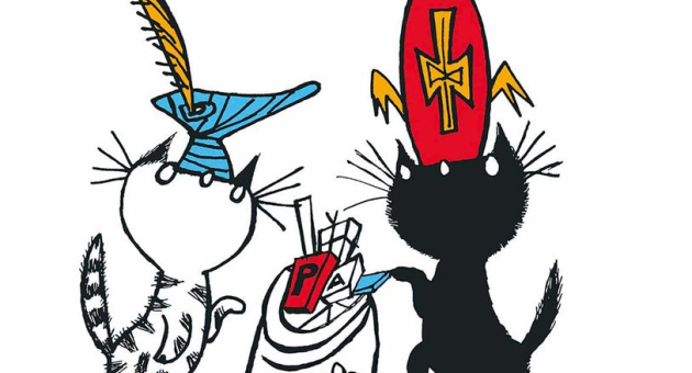 Pim & Pom verkleed met Sinterklaas en Pietmuts.