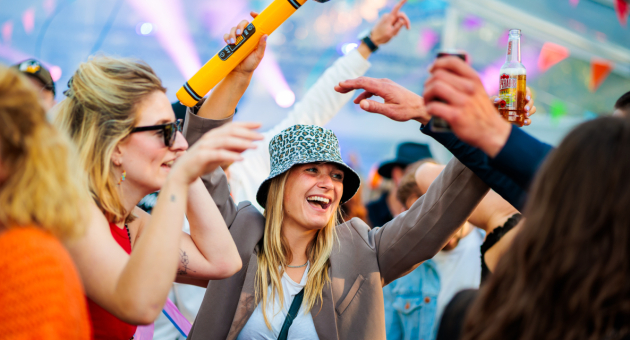 Feestende mensen op een zomers buitenfestival