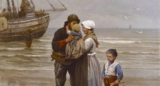 Vissersfamilie begroet elkaar op Scheveningen strand