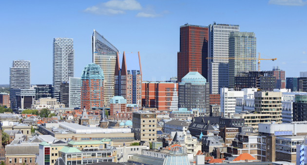 Skyline van Den Haag vanaf de Grote Kerk 