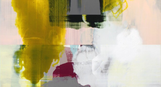 Kleurrijke abstracte compositie met diverse verfstreken.