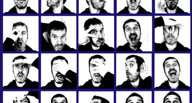 Fotoreeks DJ Chuck Barry waarin hij allemaal gekke gezichten trekt.