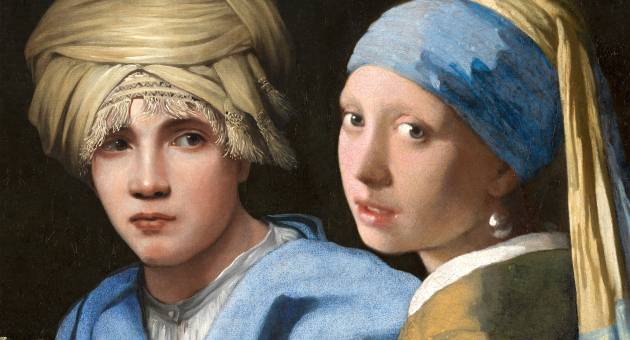 Sweerts_Vermeer_Tentoonstelling_Thyssen. Twee personen, een jongen en een meisje, in historische kleding.