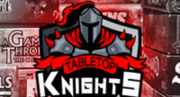Logo van Tabletop Knights met een schild en ridderhelm