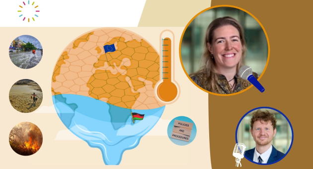 Een infographic over klimaatverandering met afbeeldingen van overstromingen, droogte en bosbranden.