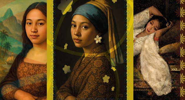 Five artistic portraits of women in various traditional attire.