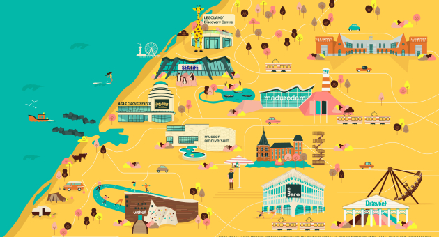 Illustratieve kaart met populaire attracties in Den Haag Illustratieve kaart met populaire attracties in Den Haag