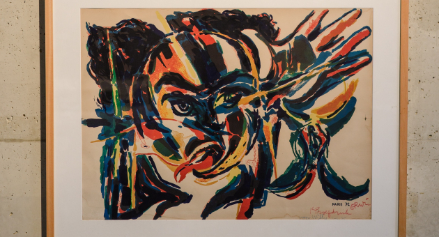 Kleurrijke abstracte schilderij met een dynamisch gezicht