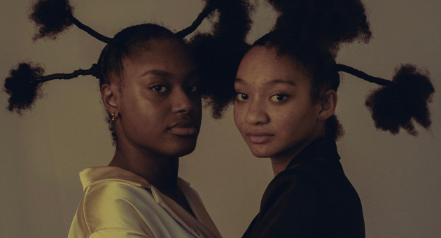 Twee vrouwen met kunstzinnige afro-kapsels