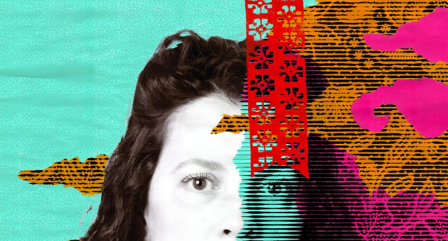 Kunstzinnig portret met felgekleurde patronen