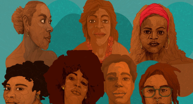 Illustratie van zeven vrouwen met diverse kapsels