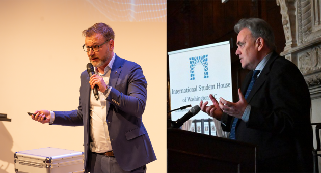 Willem Post, Amerika-kenner, en Matthijs Akkenaar geven een presentatie.