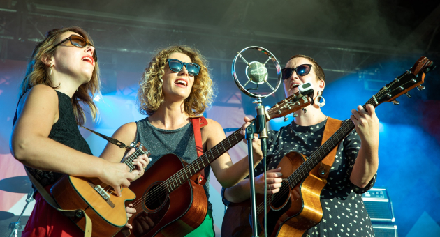 Bandleden Woolf op het podium