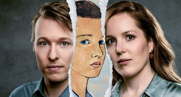 ChatGPT zei: Twee mensen met daartussen een gescheurde illustratie van een gezicht dat hun blikken verbindt