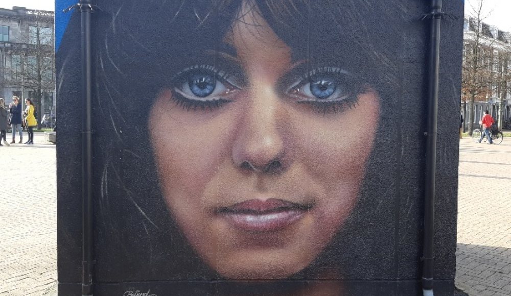 Artwork Zeeheldenkwartier Den Haag met Mariska Veres op Electriciteitshuisje Artwork Zeeheldenkwartier Den Haag met Mariska Veres op Electriciteitshuisje