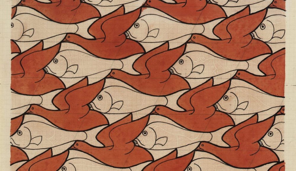 M.C. Escher, Regelmatige vlakvulling, nr 22, tekening met waterverf op papier, juni 1938