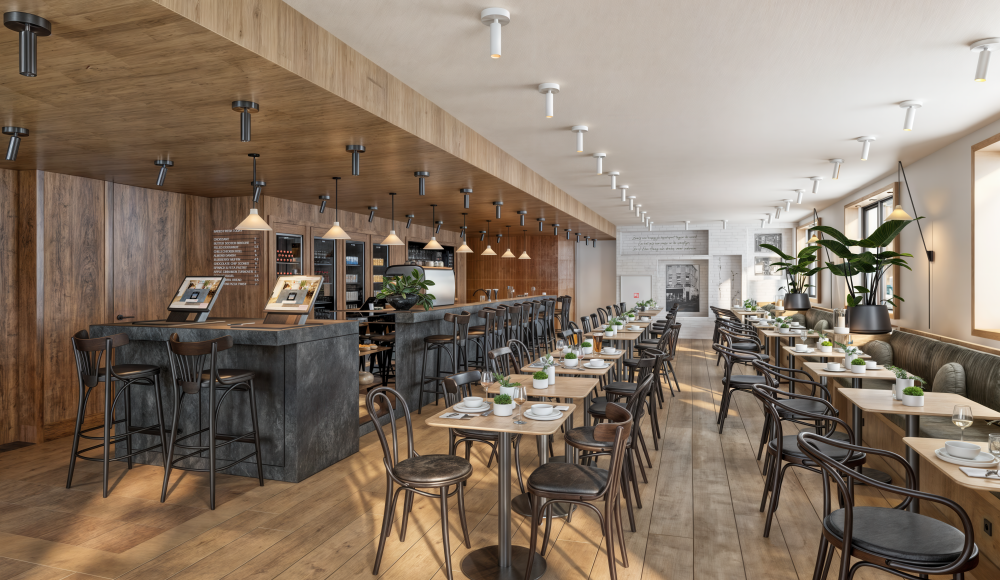 De tafeltjes Jolie Cafe Manger in Townhouse Hotel The Hague staan klaar om je te ontvangen.