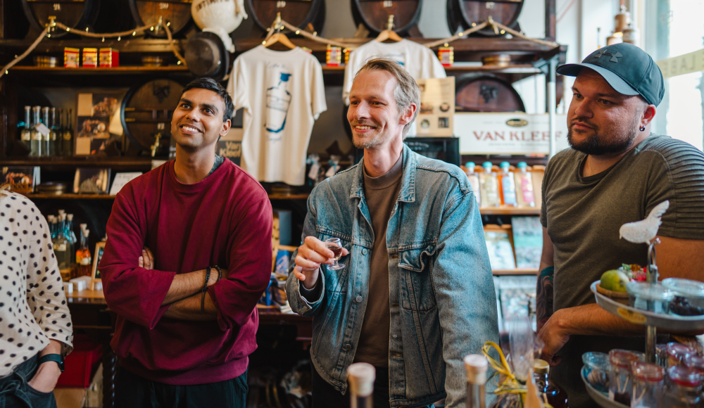 Group of people enjoying time in a cozy shop
