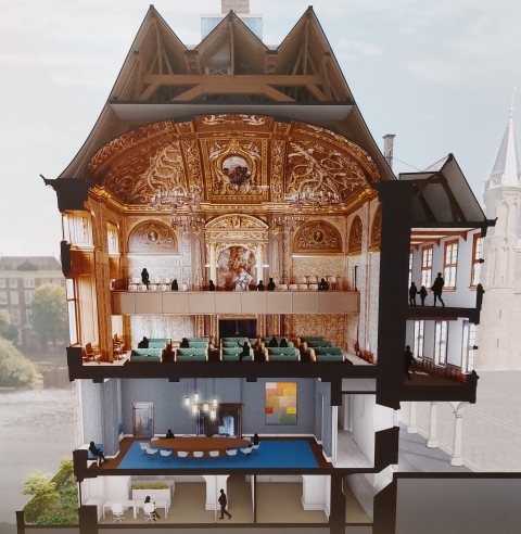 Dwarsdoorsnede van onder andere de Eerste Kamer Dwarsdoorsnede van onder andere de Eerste Kamer