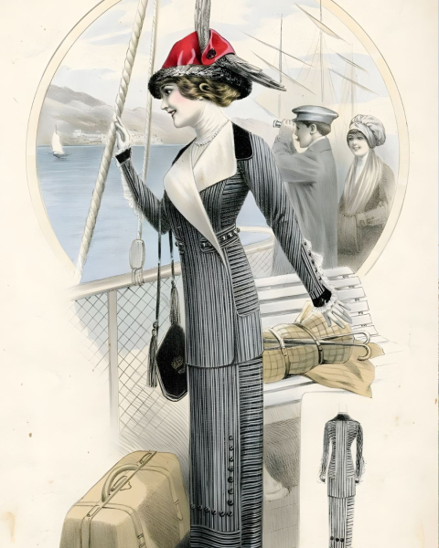 Modeprent, Reiskostuum voor aan boord, in La Femme Chic, 1912, Kunstmuseum Den Haag.jpg