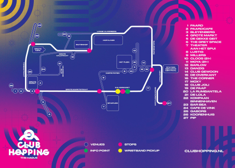 Plattegrond en route van Clubhopping Festival 