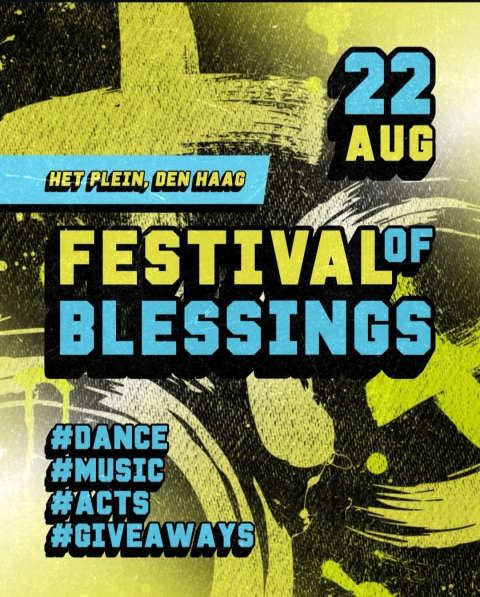Promotionele banner voor Festival of Blessings op Het Plein.
