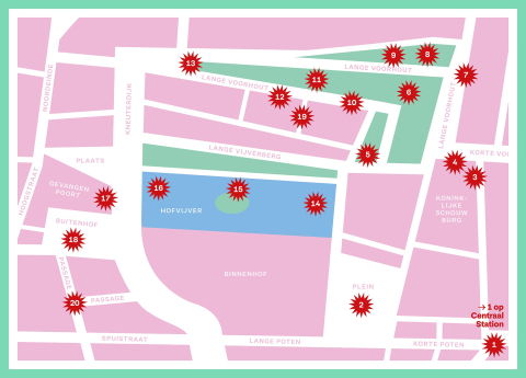 Übersichtskarte von Den Haag mit markierten Orten