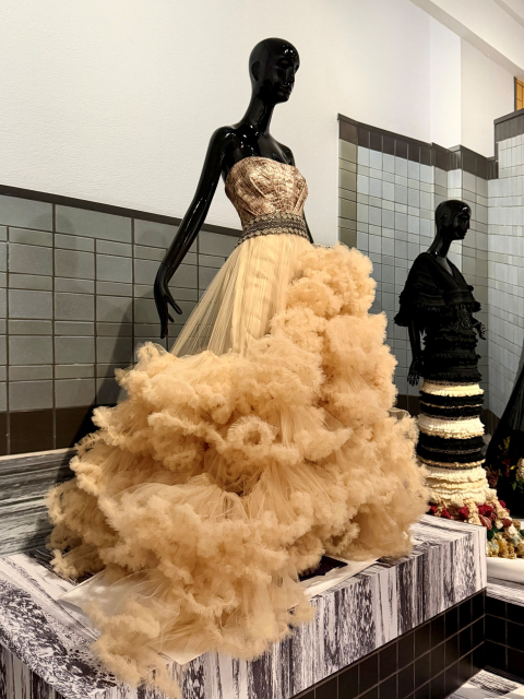 Christian Siriano, Avondjurk, lentecollectie 2011, gedragen door Taylor Swift in haar Wonderstruck parfum commercial. Bruikleen Christian Siriano, New York. Kunstmuseum Den Haag en Paleis Het Loo werkten samen voor deze bruikleen, als eerste getoond in Dress code op Paleis Het Loo (2025) en nu in Den Haag.