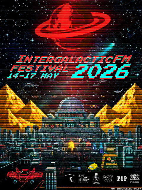 Kleurrijke poster van het Intergalactic Festival 2026