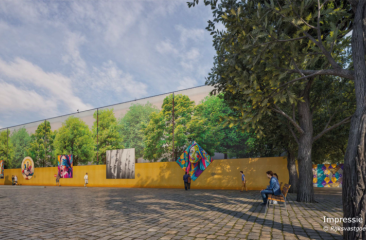 Impressie street art bouwschutting Plein AI Foto: RVB