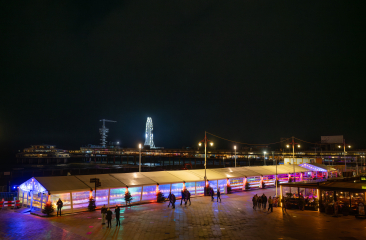 Skate by the Sea, ice rink on the Scheveningen pier with light shows at night.