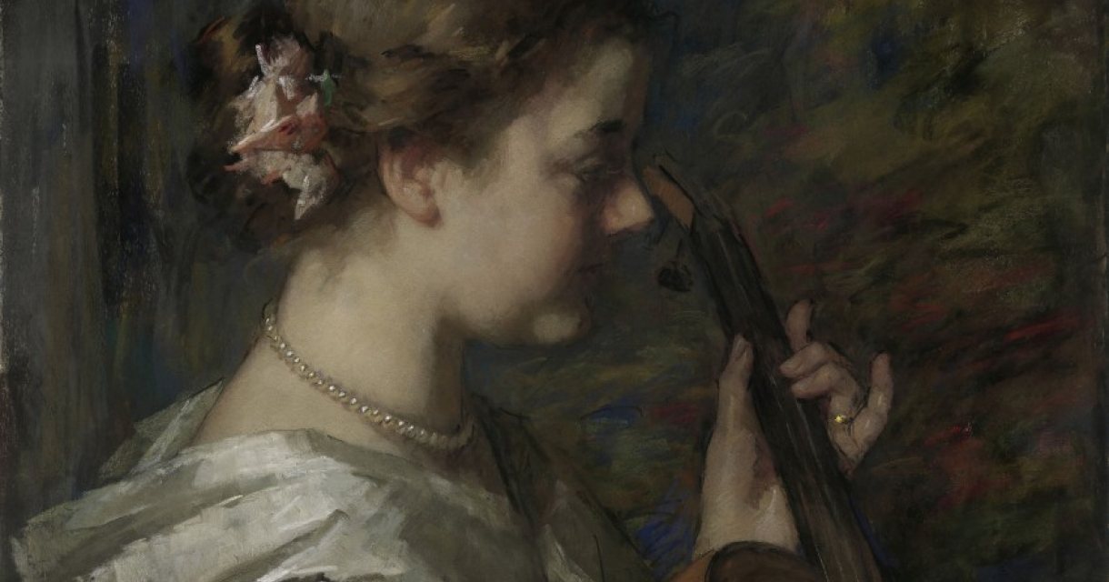 Thérèse Schwartze, Meisje met gitaar (Theresia Ansingh), 1904, pastelkrijt, krijt en waterverf op doek, 73 x 57 cm, De Mesdag Collectie, Den Haag Thérèse Schwartze, Meisje met gitaar (Theresia Ansingh), 1904, pastelkrijt, krijt en waterverf op doek, 73 x 57 cm, De Mesdag Collectie, Den Haag