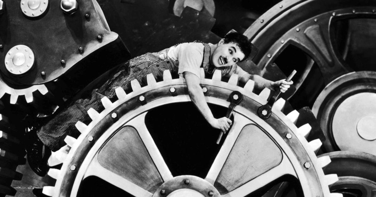 Charlie Chaplin's zwijgende film Modern Times Charlie Chaplin's zwijgende film Modern Times