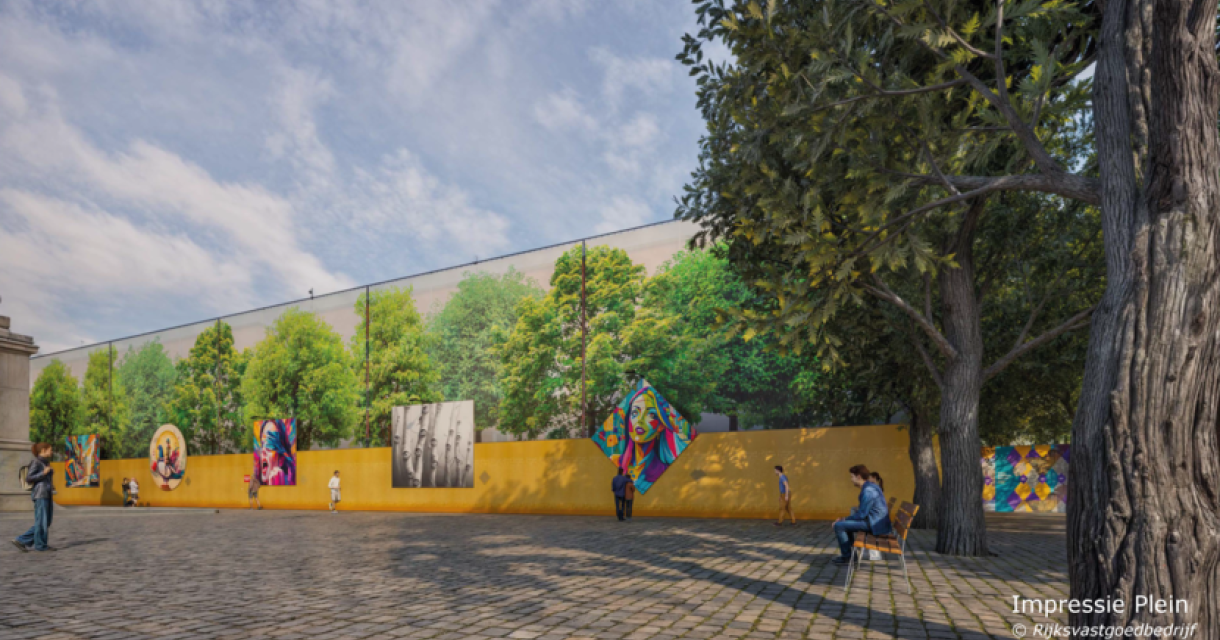 Impressie street art bouwschutting Plein AI Foto: RVB