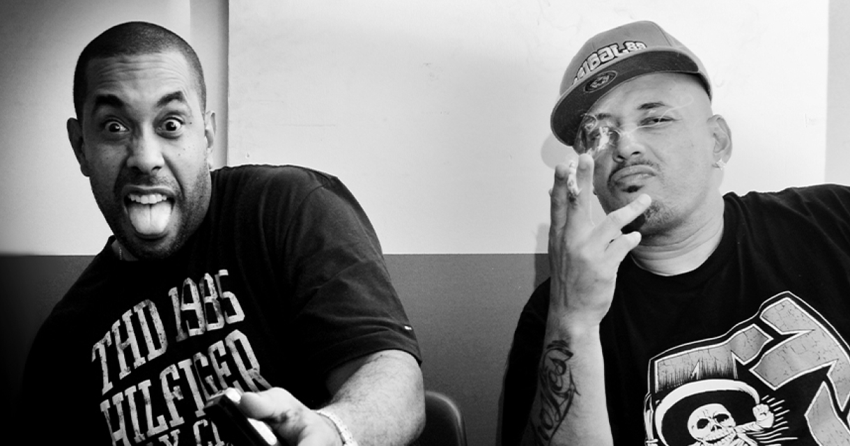 Portret van hiphopduo Juju en Psycho Les van de legendarische hiphopformatie The Beatnuts. Portret van hiphopduo Juju en Psycho Les van de legendarische hiphopformatie The Beatnuts.