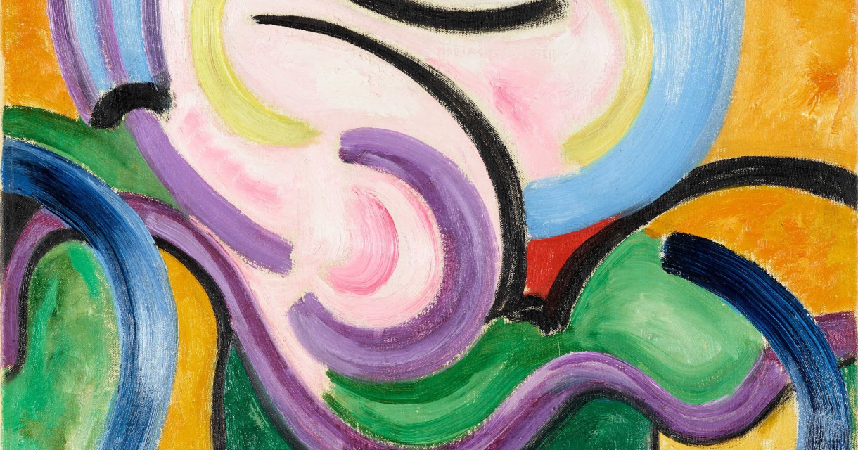Kleurrijk abstract schilderij met golvende lijnen en organische vormen in blauw, paars, roze, geel en groen. Het werk straalt energie en beweging uit, typisch voor de expressieve stijl van Jacoba van Heemskerck Kleurrijk abstract schilderij met golvende lijnen en organische vormen in blauw, paars, roze, geel en groen. Het werk straalt energie en beweging uit, typisch voor de expressieve stijl van Jacoba van Heemskerck
