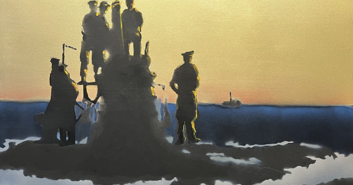 Silhouetten van soldaten bij zonsondergang op zee (c) Jaap Paauwe Silhouetten van soldaten bij zonsondergang op zee (c) Jaap Paauwe