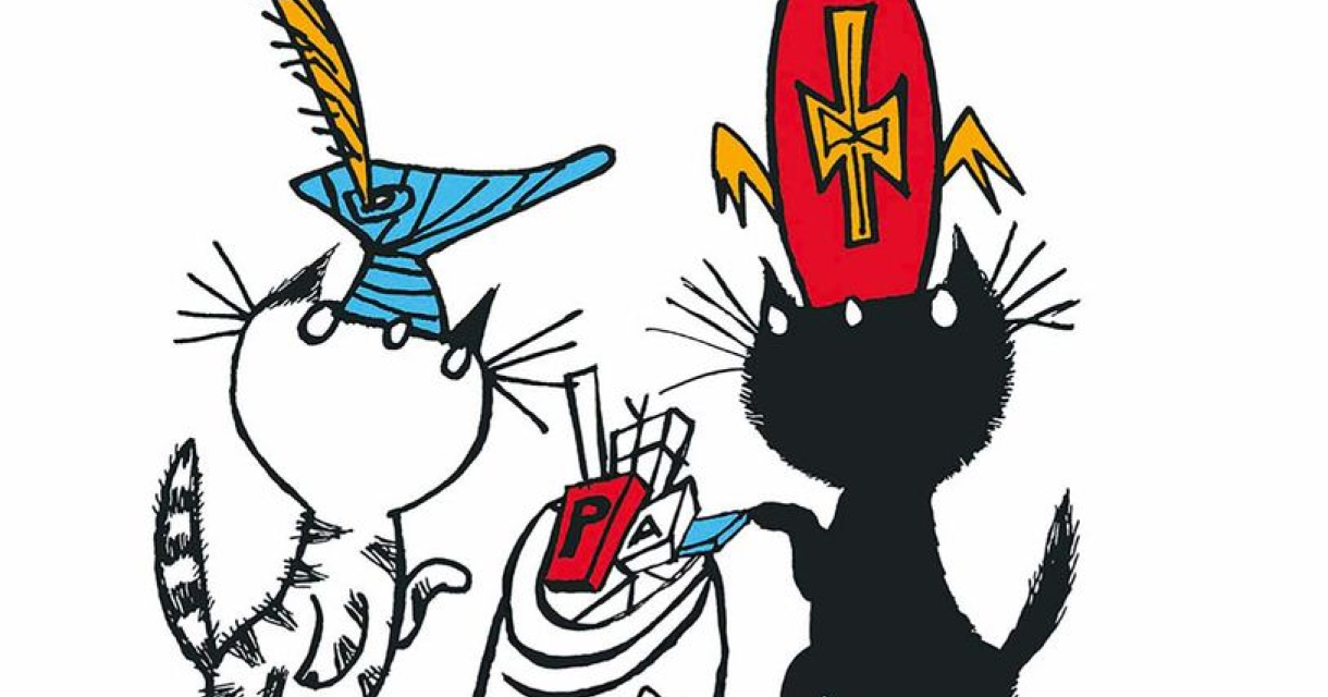 Pim & Pom verkleed met Sinterklaas en Pietmuts.