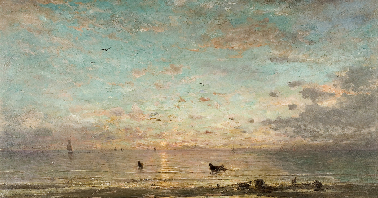 Garnalenvissers bij ondergaande zon, 1910, Museum Panorama Mesdag Garnalenvissers bij ondergaande zon, 1910, Museum Panorama Mesdag