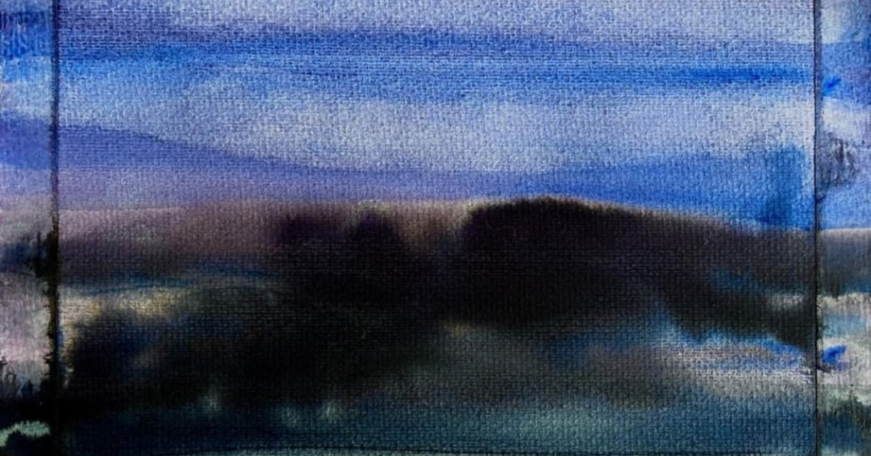 Abstract landschap in blauw en zwart