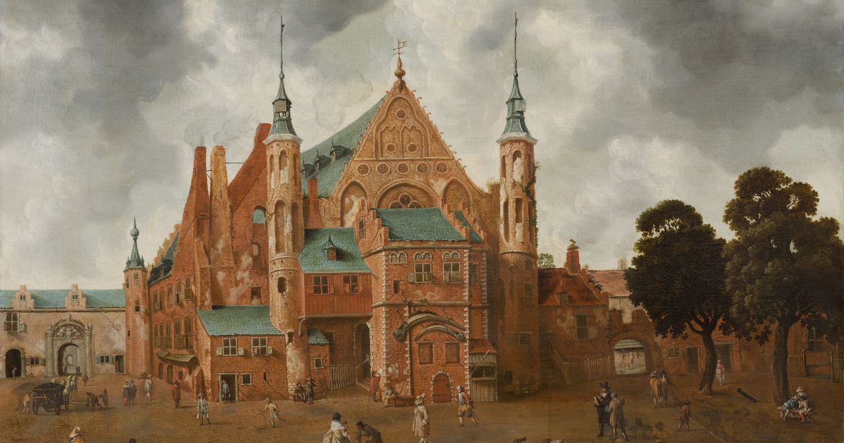 Hollandse School, Binnenhof met de Ridderzaal, circa 1655. Collectie Haags Historisch Museum Hollandse School, Binnenhof met de Ridderzaal, circa 1655. Collectie Haags Historisch Museum