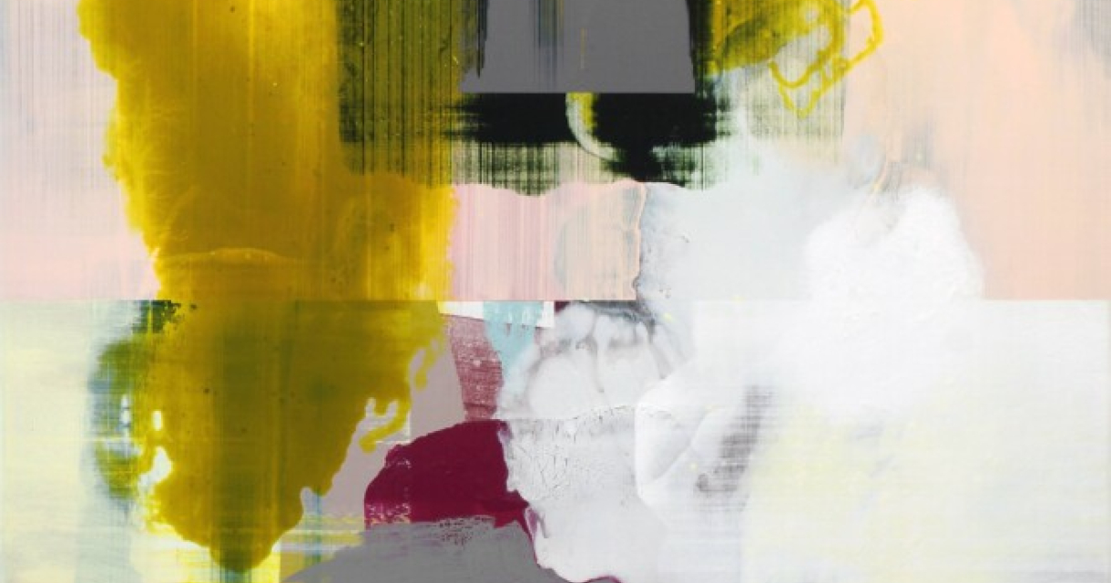 Kleurrijke abstracte compositie met diverse verfstreken.