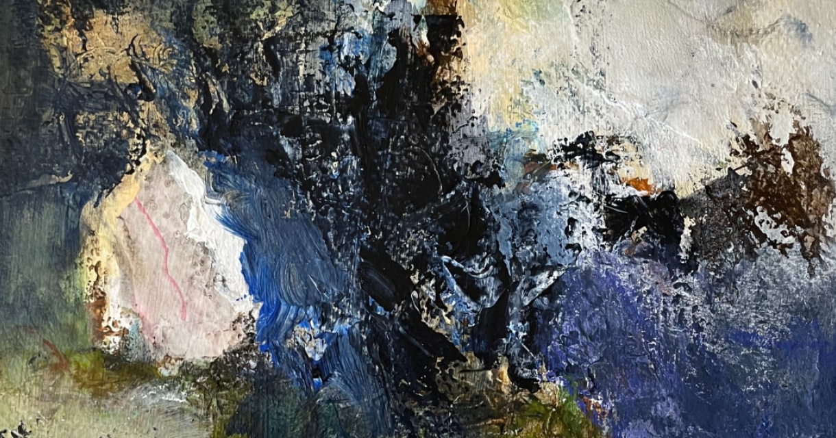 Kleurrijk abstract schilderij met donkere en lichte tinten