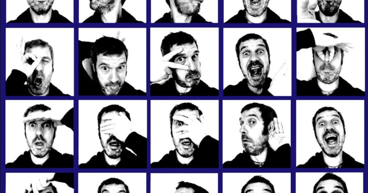 Fotoreeks DJ Chuck Barry waarin hij allemaal gekke gezichten trekt.